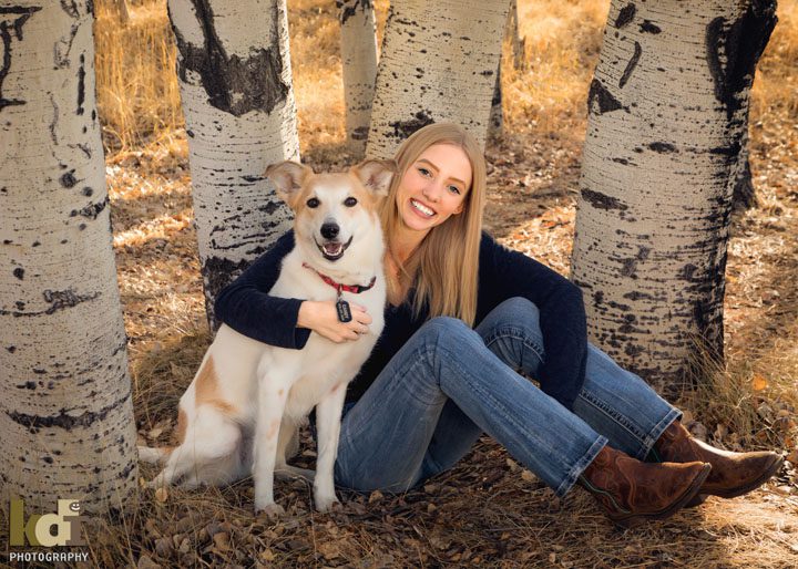 Flagstaff senior portrait, jeans, boots and her dog