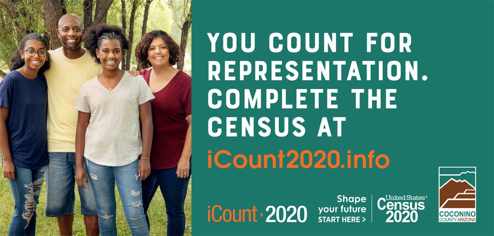 Family in Flagstaff, Coconino County and City of Flagstaff ad for the 2020 Census.