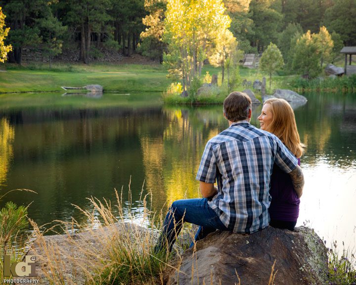 Portrait of Couple Sitting By Pond in Flagstaff AZ