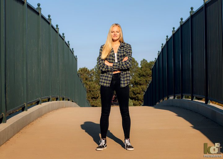 Senior Portrait, High School Girl Standing on Bridge in Senior Photos, Flagstaff, AZ