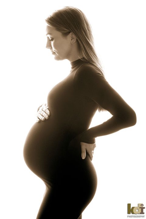 black and white silhouette portrait of pregnancy woman, Flagstaff, AZ