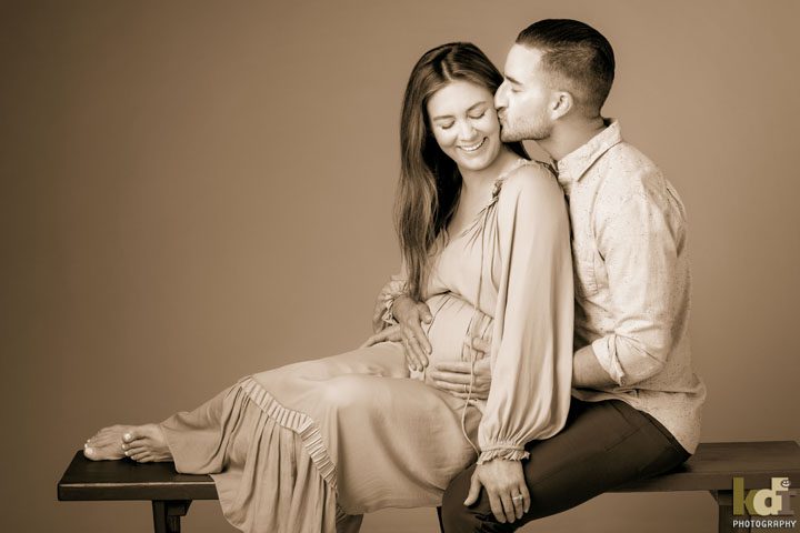 black and white portrait of expecting couple snuggling, maternity photography, Flagstaff, AZ
