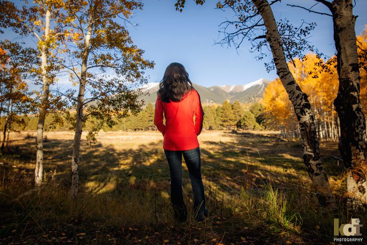 Young Woman Looking at the Peaks, Senior photos, Fall in Flagstaff, AZ KDI Photography