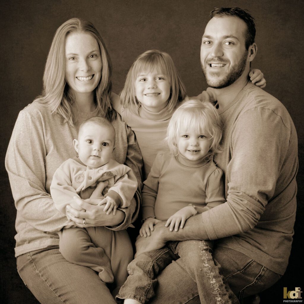 Black and White Studio Family Portraits, by KDI Photography photo studio in Flagstaff, AZ