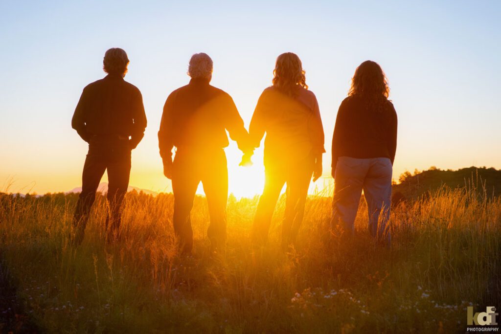 Family Photos in Fall, Portrait of Family Against the Setting Sun in Flagstaff AZ, by KDI Photography.