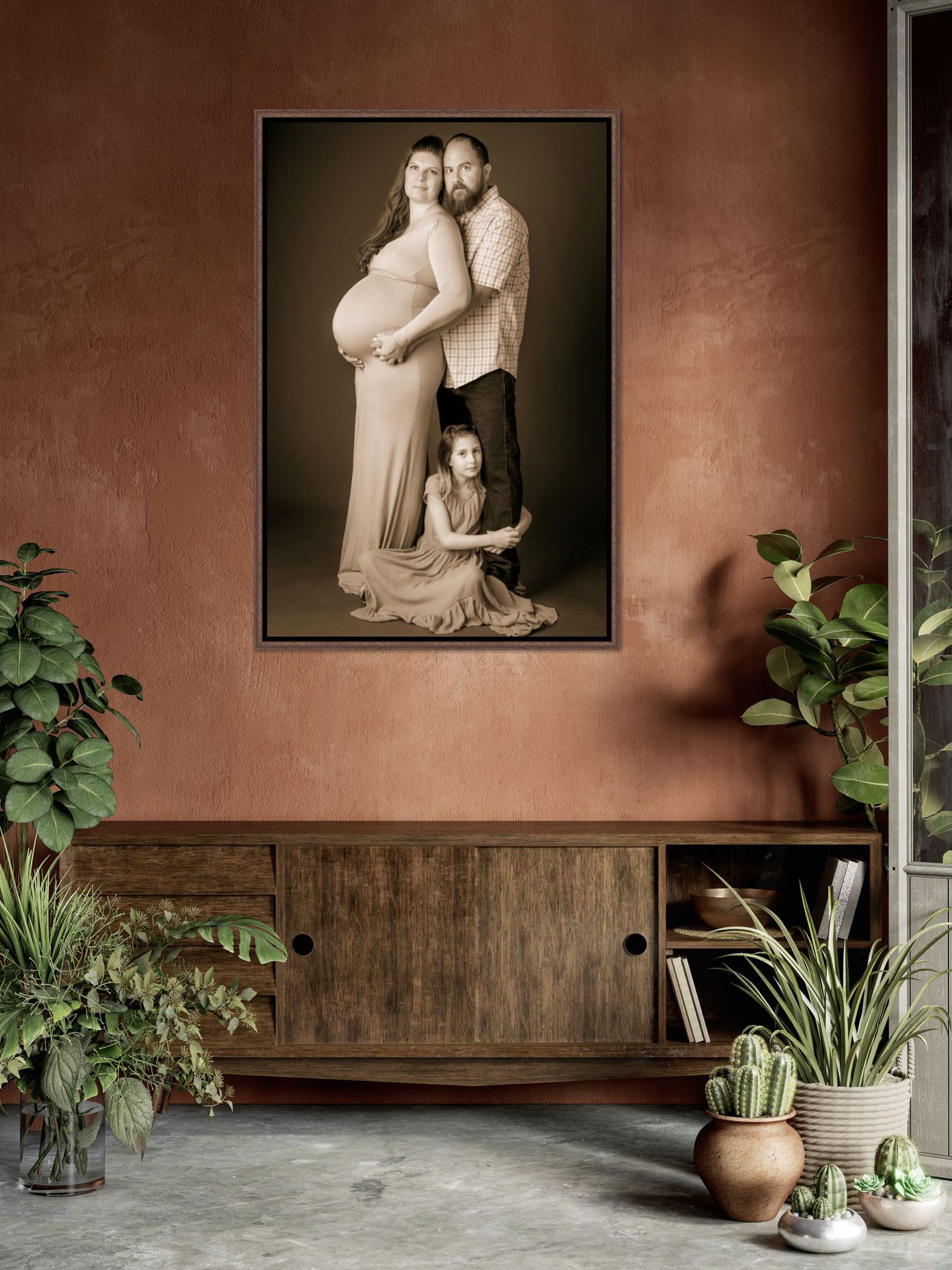 Wall in Home with Framed Pregnancy Portrait Wall Art in Flagstaff, AZ, Maternity Portraits by KDI Photography