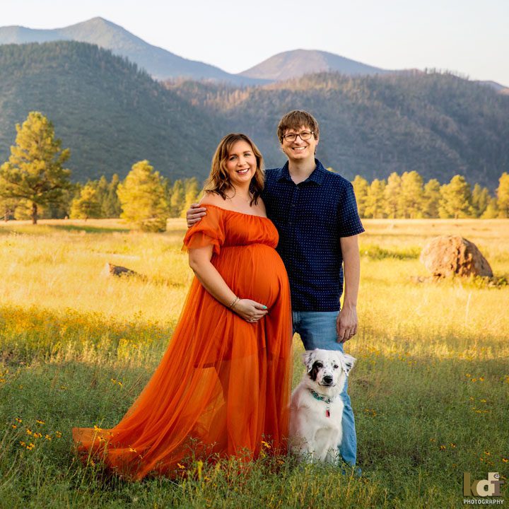 Summer Maternity Photos in Flagstaff with an Expecting Couple and their Dog, by Flagstaff Pregnancy Photographer, KDI Photography