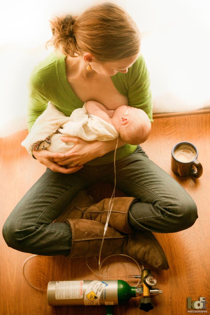 Portrait of Newborn Baby with Oxygen, Being Nursed by His Mother, Family Photo Session, Studio Portraits in Northern Arizona, Family Portraits by KDI Photography