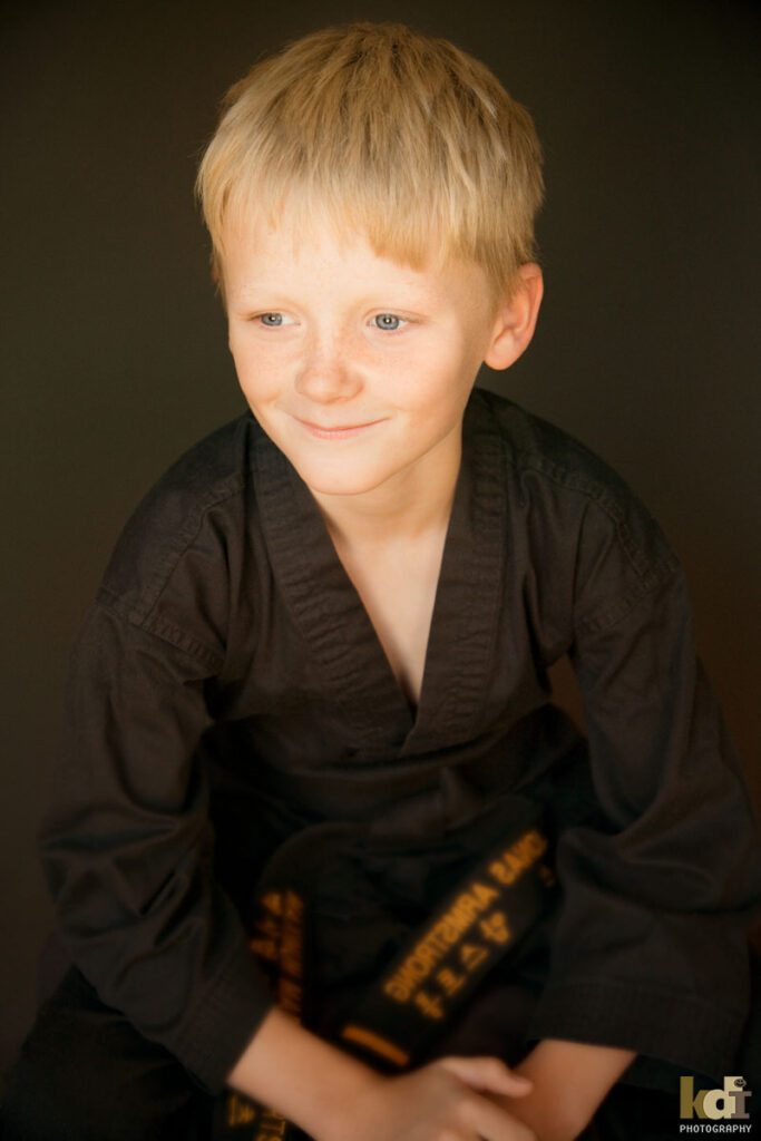 Portrait of Young Boy in His Martial Arts Uniform, Family Photo Session, Studio Portraits in Northern Arizona, Family Portraits by KDI Photography