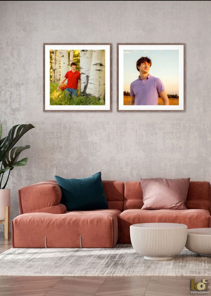 Custom matted and framed photographic wall art featuring senior photos of a senior boy in Flagstaff, by Flagstaff photographer KDI Photography